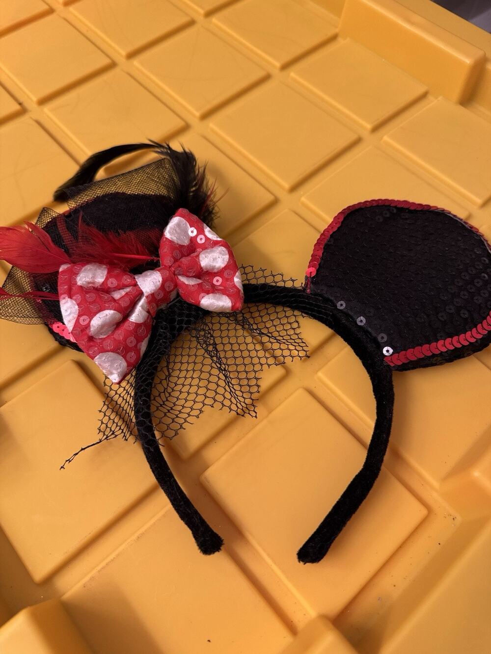 Disney Minnie Mouse Ears Black Sequins Red Polka Dots